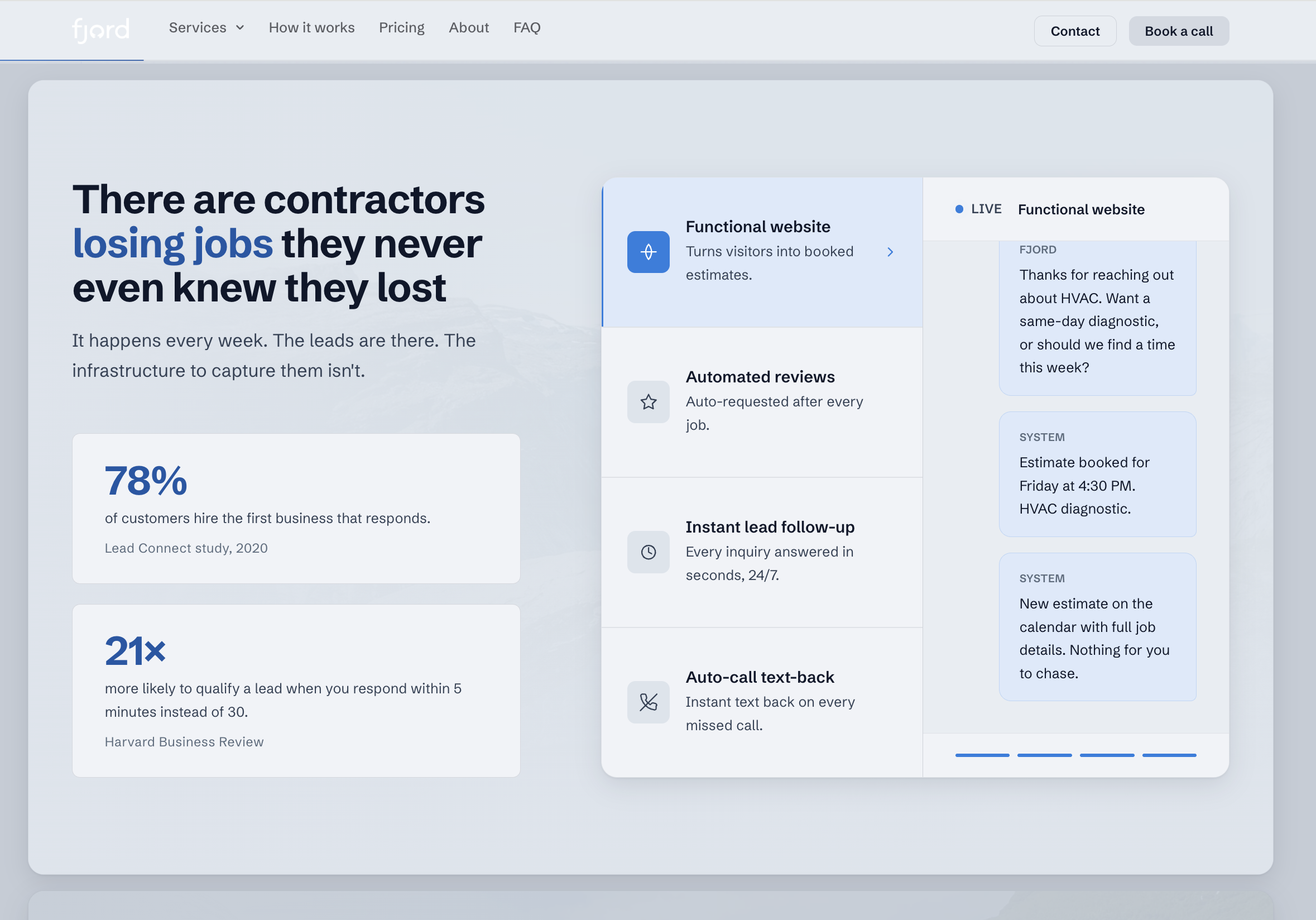 Fjord marketing site for contractor lead capture and automation