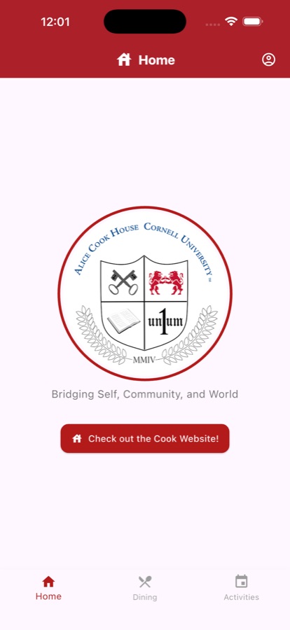 MyResLife home screen with the Alice Cook House crest